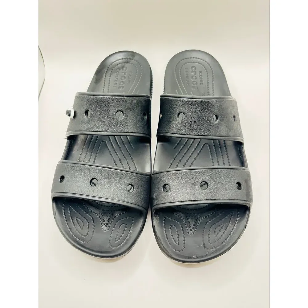 Crocs Men sz 12 women 14 Unisex black slippers comfortable recovery sandals